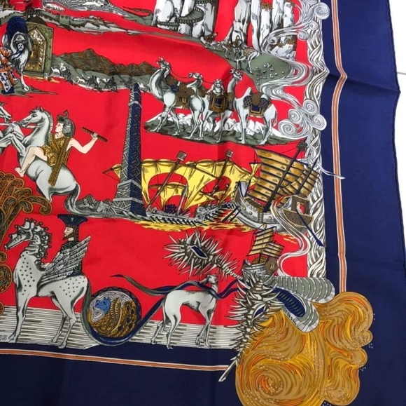 HERMES SILK SCARF KING BLUE Au Fil de la Soie AUTHENTIC - Picture 9 of 11